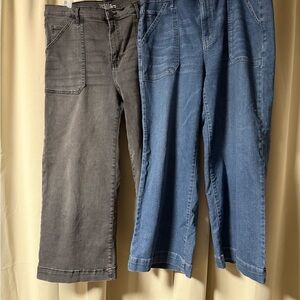 Time and Tru Charcoal AND Light Wash Crop Wide Leg Jeans TWO PAIR